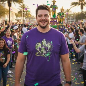 Purple Mardi Gras Graphic T-Shirt with Fleur-de-Lis Design Size 4XL
